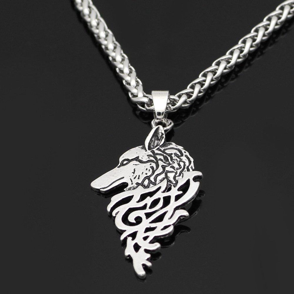 Pendentif Viking Tête de Loup Stylisé couleur acier