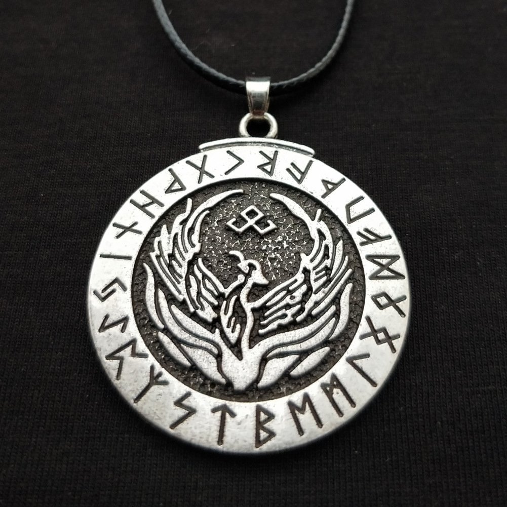 Pendentif Phénix Viking rond argenté