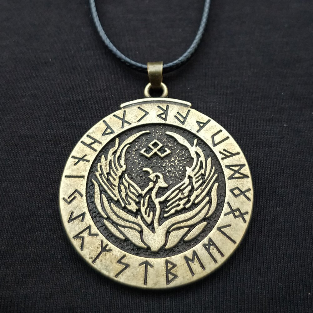 Pendentif Phénix Viking rond doré