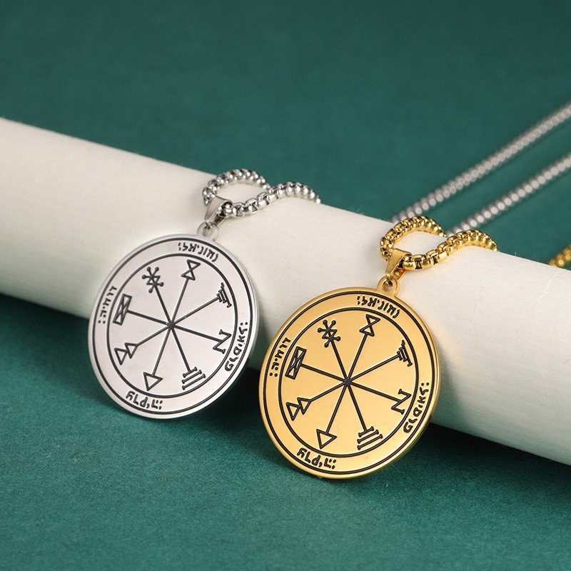 Collier Viking Motif Boussole argenté et doré