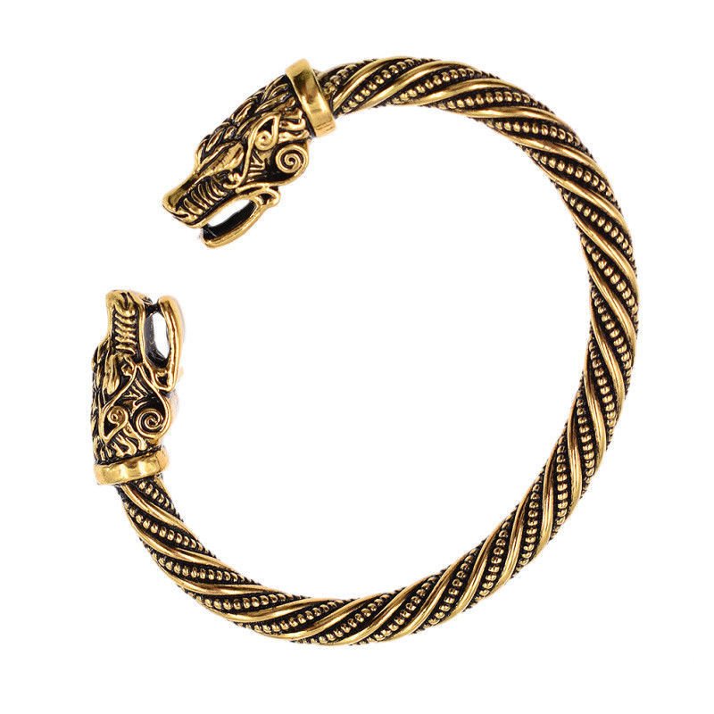 Bracelet Viking Tête de Dragon Argenté doré