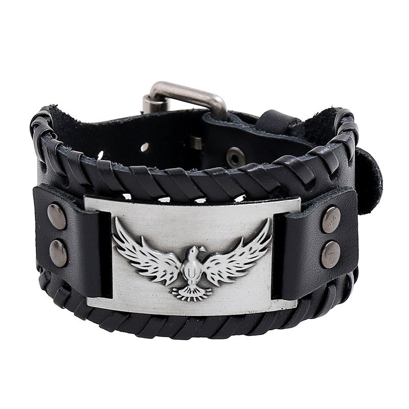 Bracelet Viking Force en Cuir Vieilli couleur acier