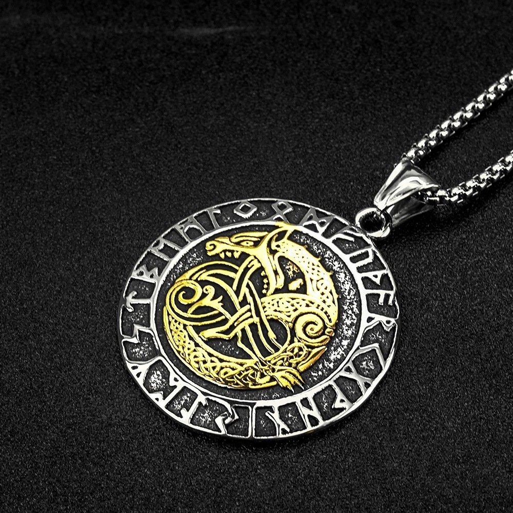 Collier Viking Acier Titane Motif Dragon Celtique doré