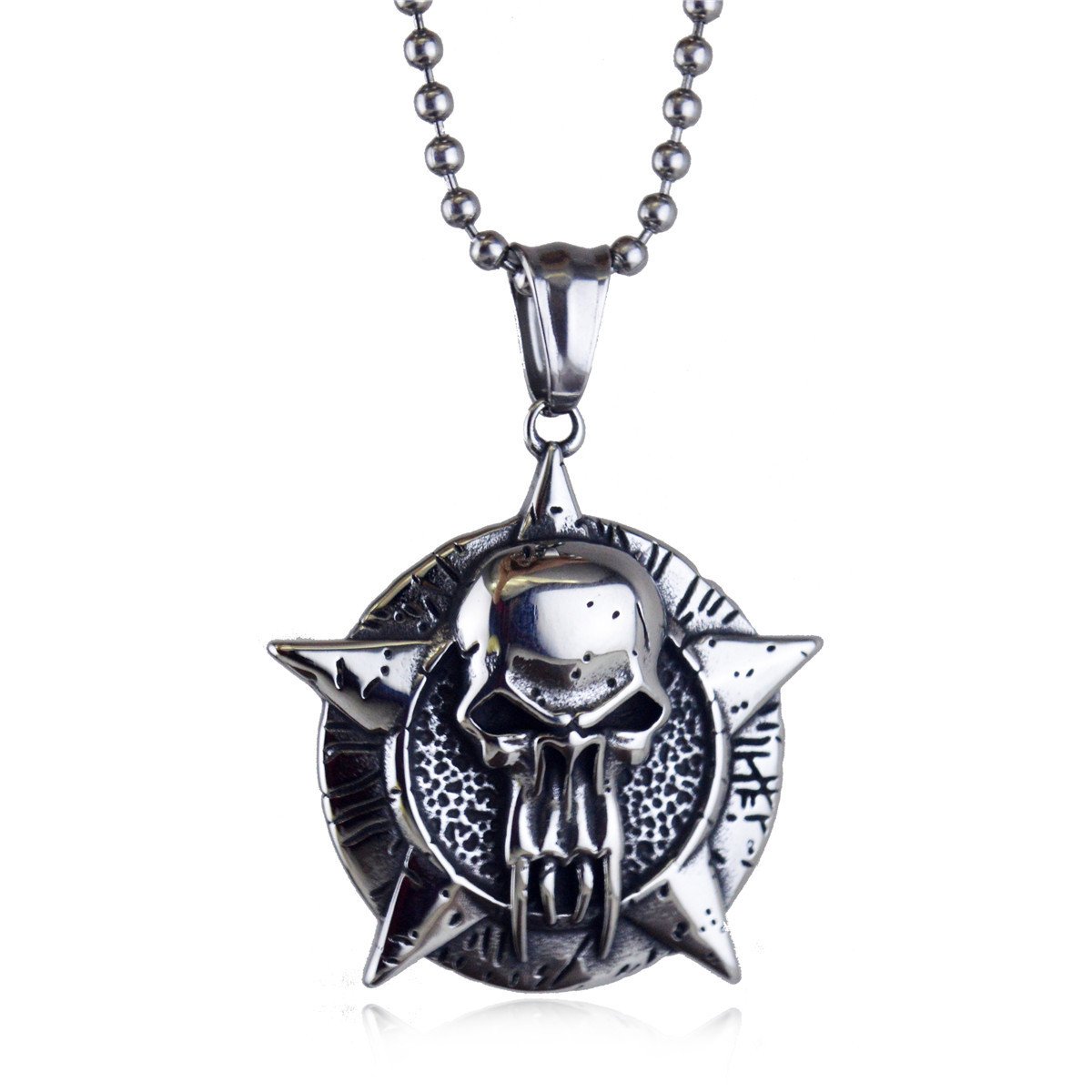 Pendentif Viking Tête de Mort et Étoile finition brillante