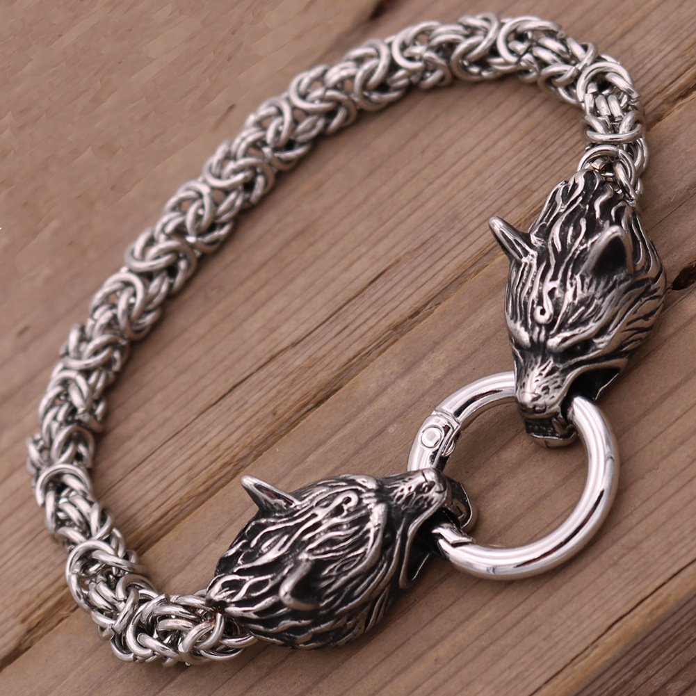 Bracelet Viking Tête de Loup unisexe