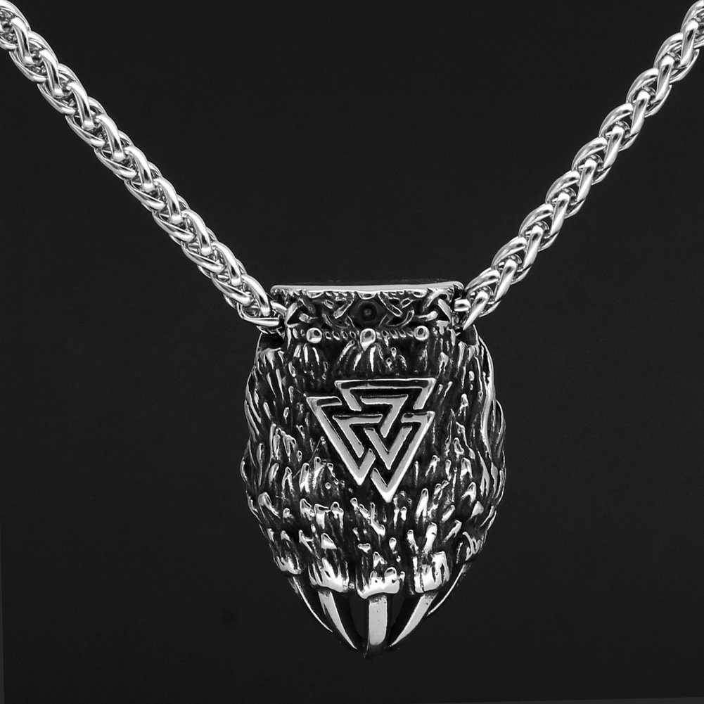 Pendentif Viking Tête de Loup et Valknut finition brillante