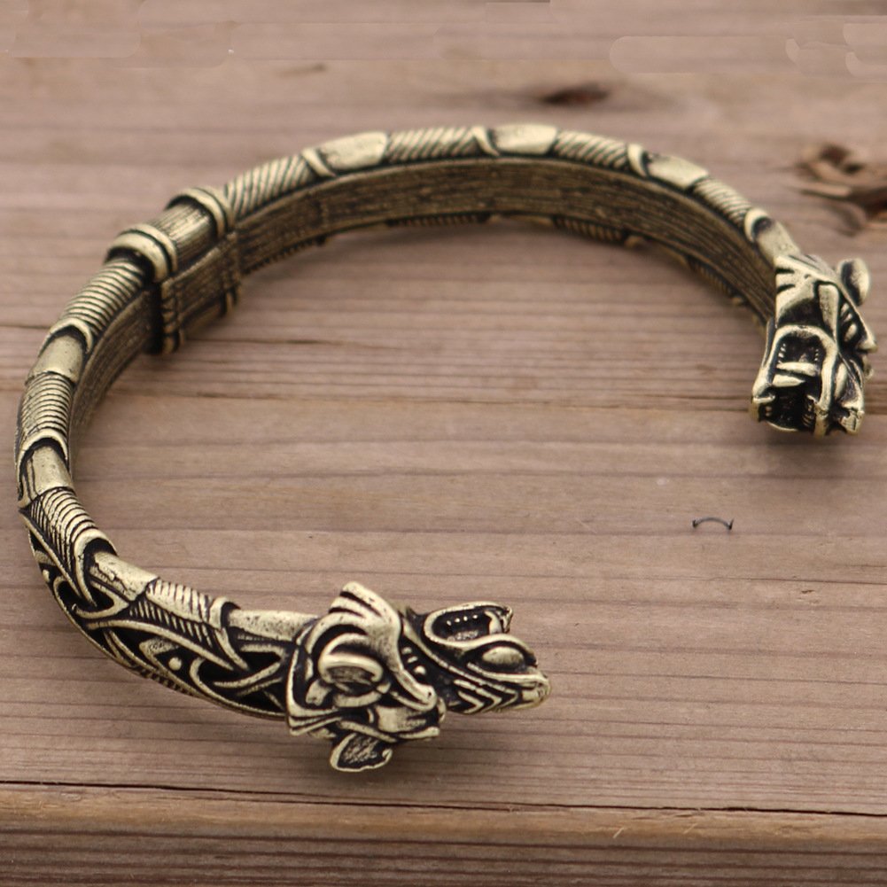 Bracelet Viking Tête de Dragon en Alliage doré