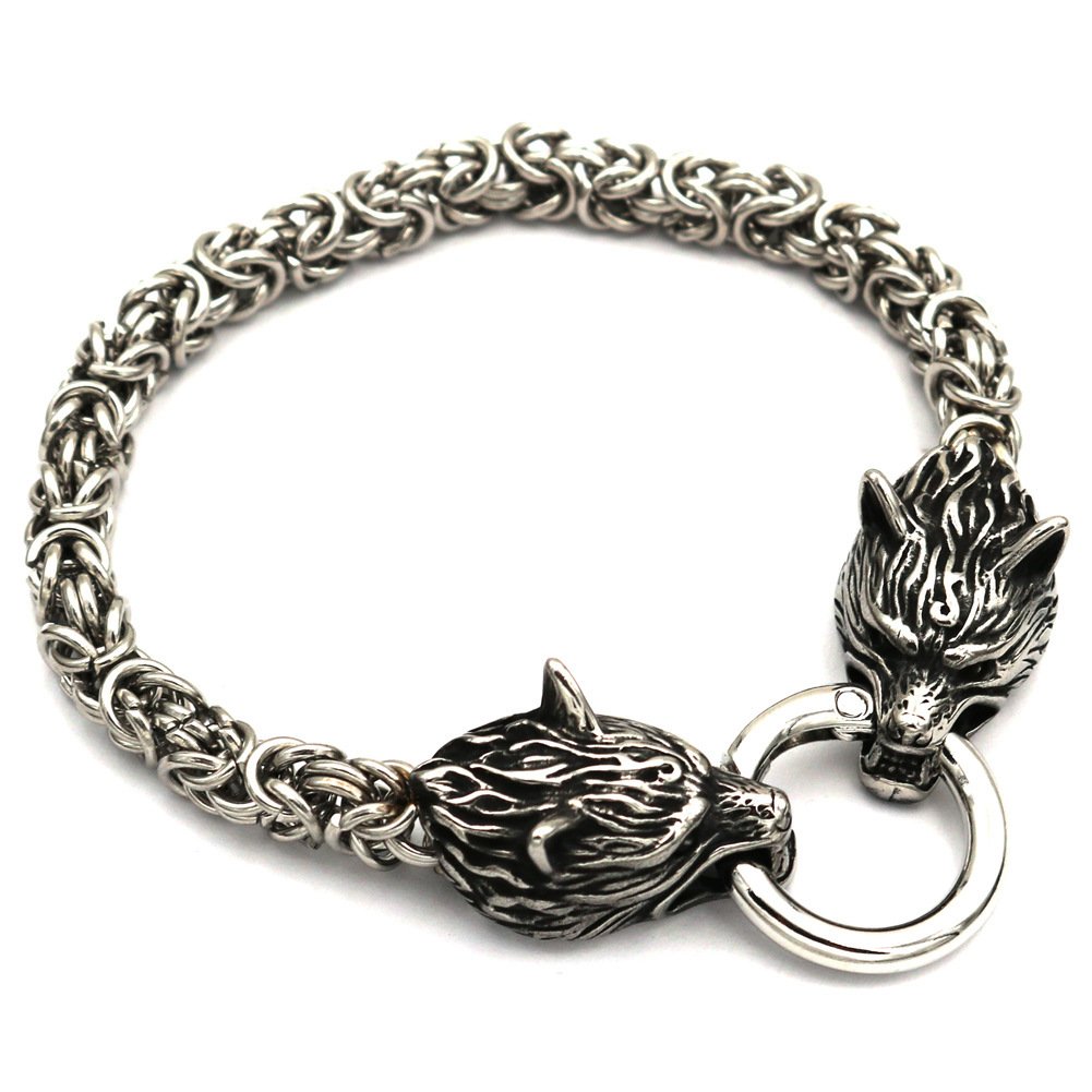 Bracelet Viking Tête de Loup finition polie