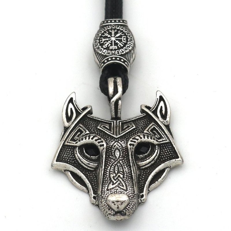 Pendentif Viking Tête de Loup Argent Vieilli