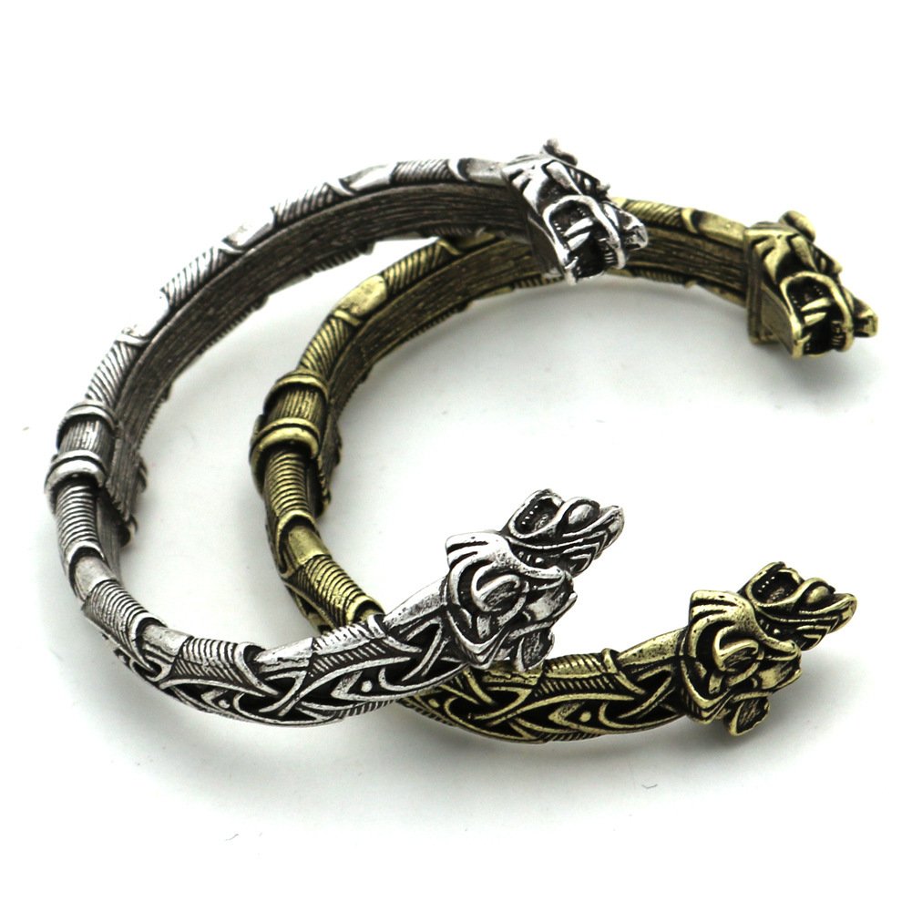 Bracelet Viking Tête de Dragon en Alliage couleur argent et or