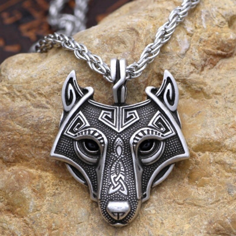 Pendentif Tête de Loup Viking en Alliage Style Rétro pour homme