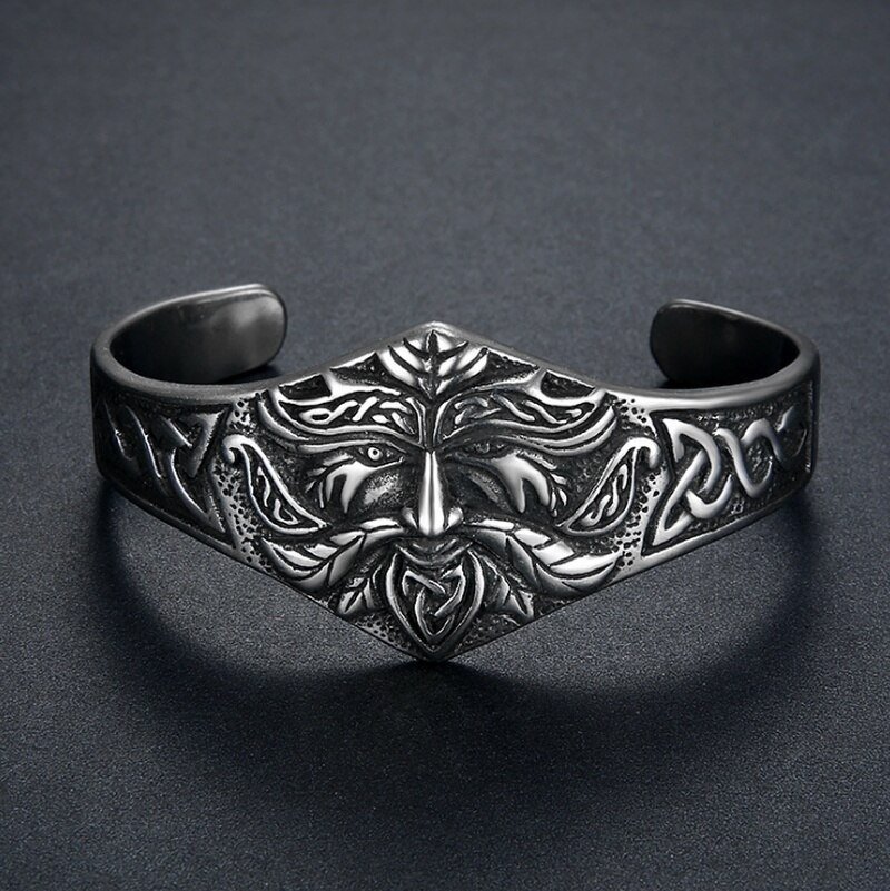 Bracelet Viking Visage d'Homme en Acier Titane finition retro et brillante