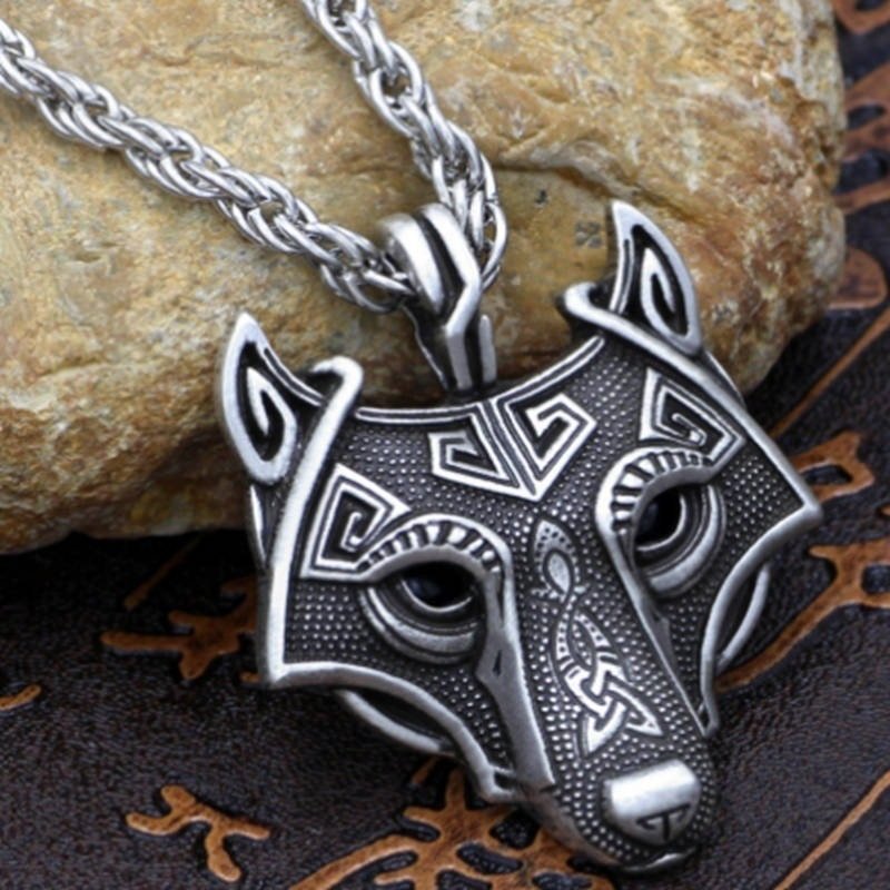 Pendentif Tête de Loup Viking en Alliage Style Rétro style vintage