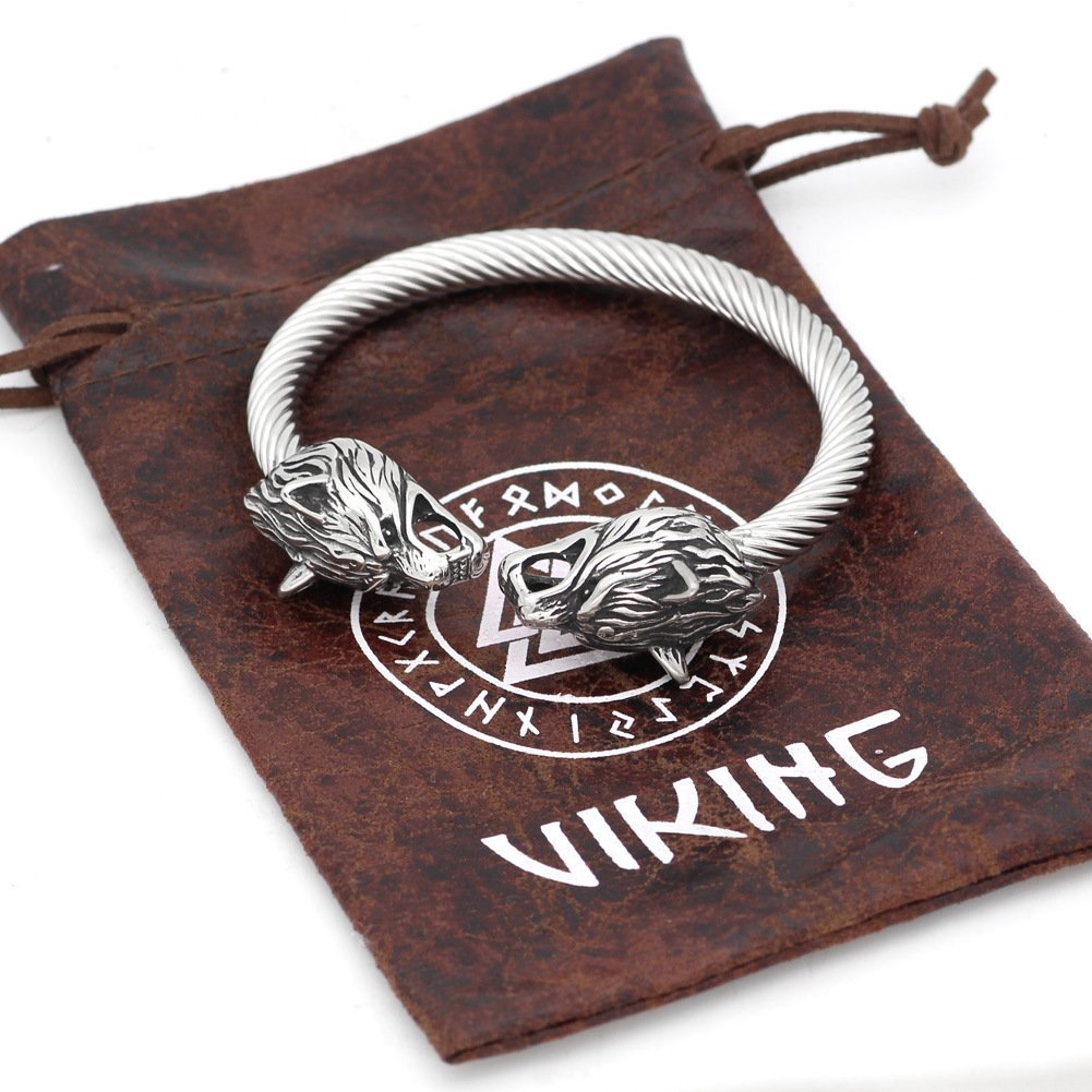 Bracelet Viking Tête de Loup avec pochette