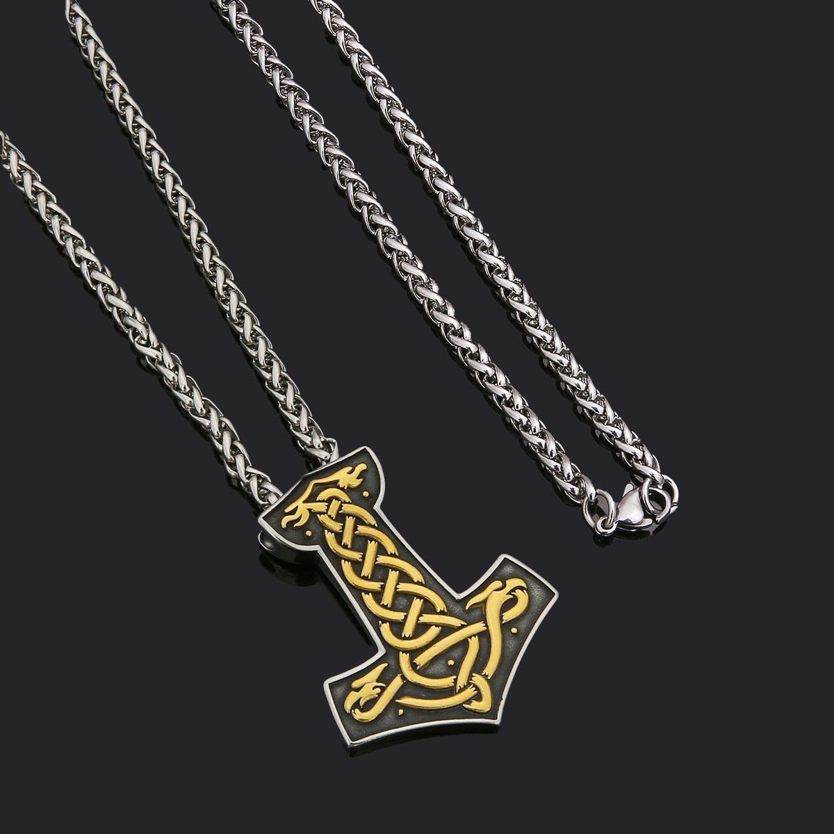 Collier Viking avec Pendentif Noeud Celtique Doré avec longue chaine