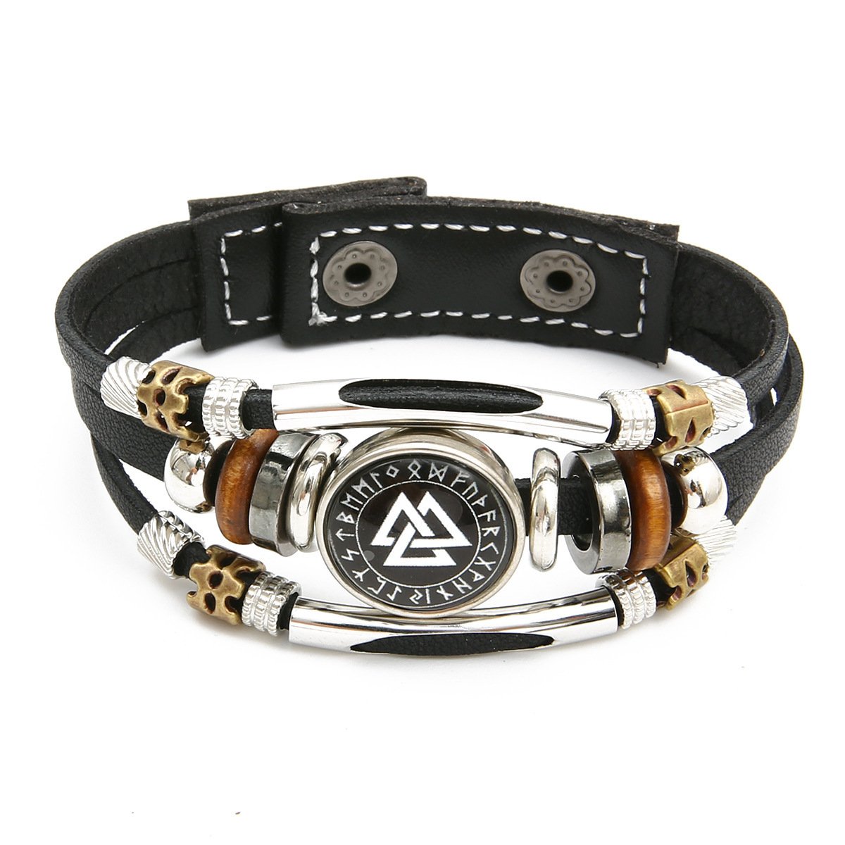 Bracelet Viking Triskelle en Cuir Noir pour homme