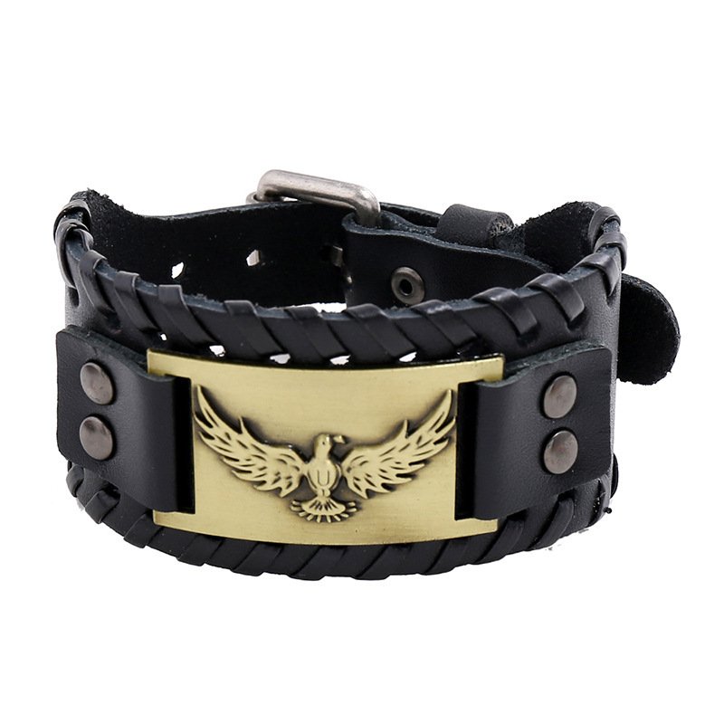 Bracelet Viking Force en Cuir Vieilli couleur or