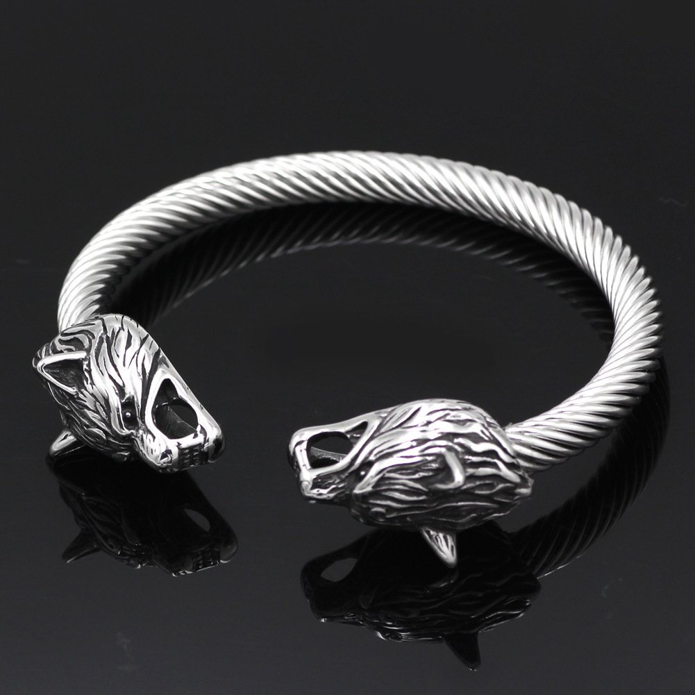 Bracelet Viking Tête de Loup en acier inoxydable