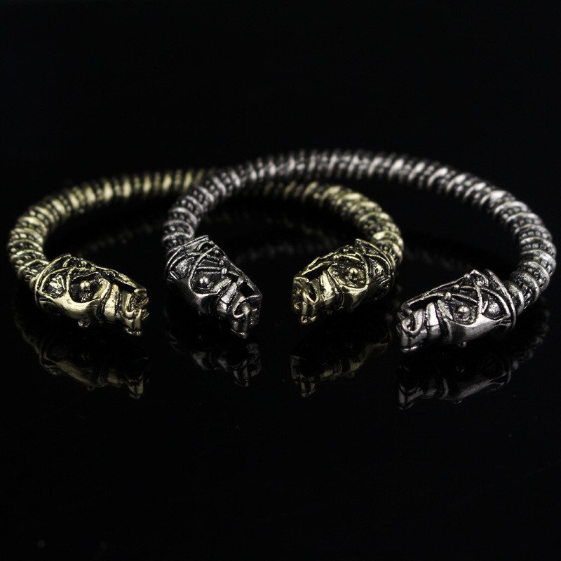 Bracelet Viking Tête de Dragon couleur doré et acier