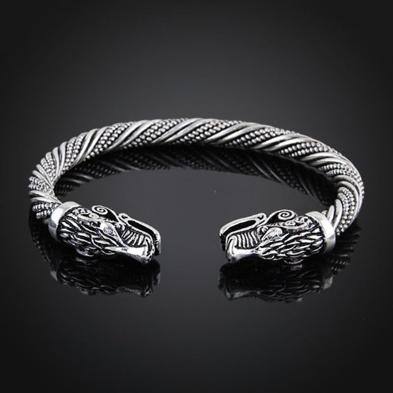 Bracelet Viking Tête de Dragon Argenté