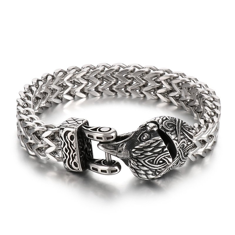 Bracelet Viking Tête de Loup en Acier Titane fermoir en boucle