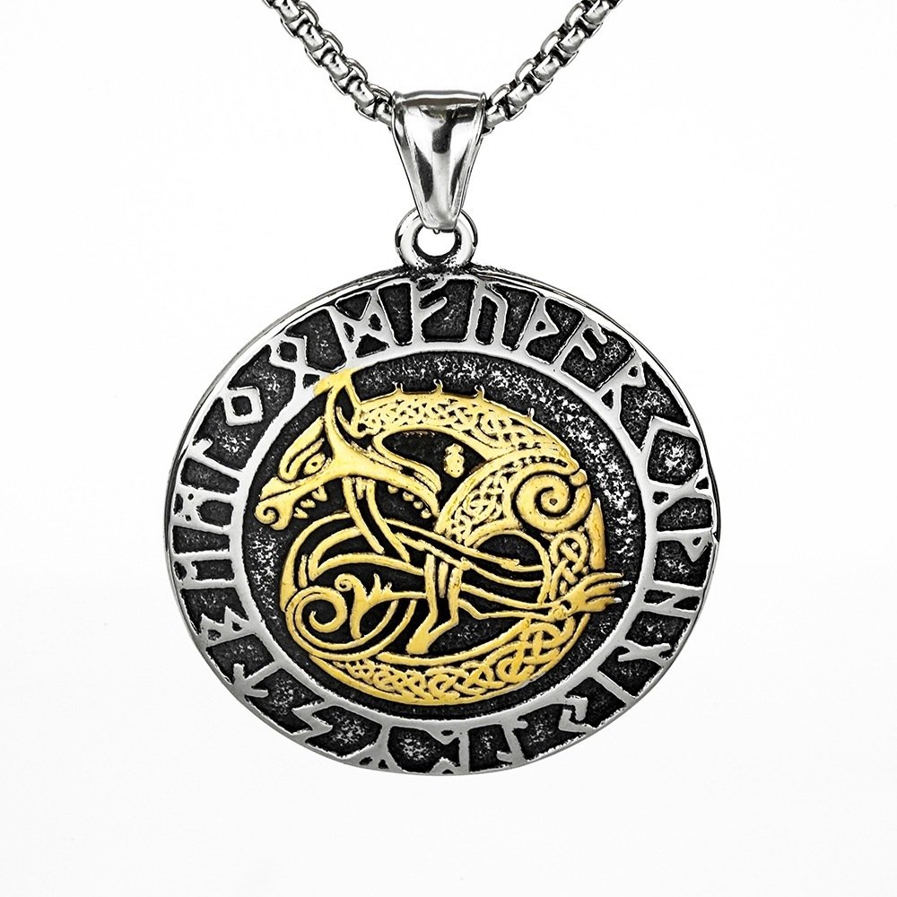 Collier Viking Acier Titane Motif Dragon Celtique doré