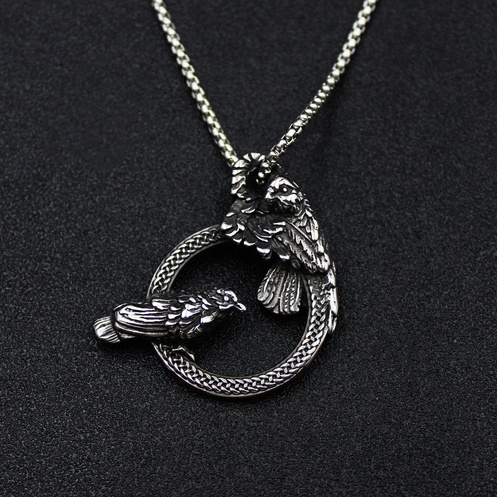 Collier Viking Corbeaux en Acier Inoxydable avec chaine