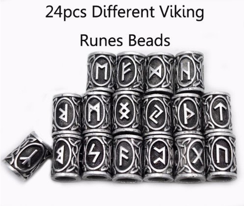 Perles de barbe viking en alliage de zinc avec motifs runiques argenté