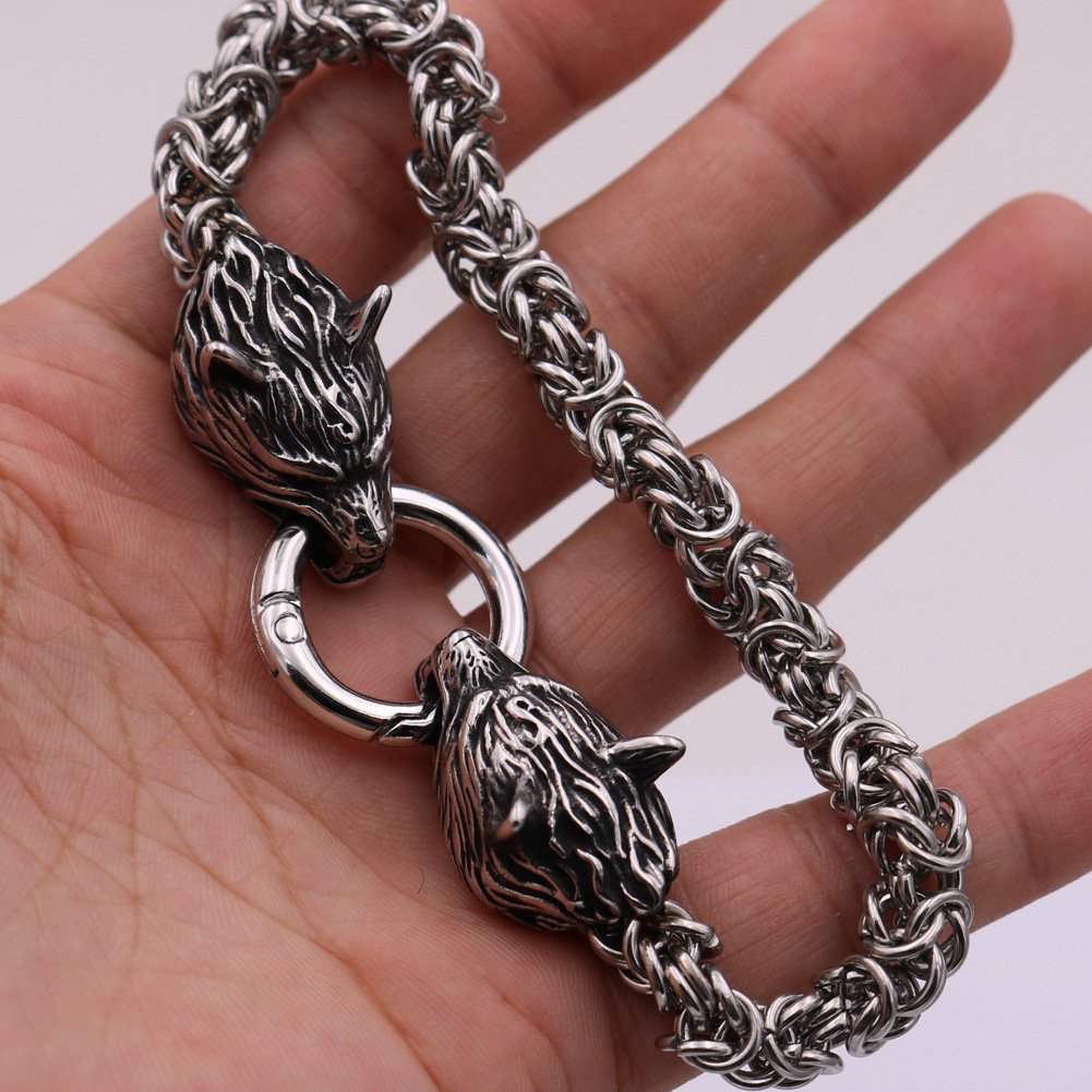 Bracelet Viking Tête de Loup avec chaine en acier inoxydable