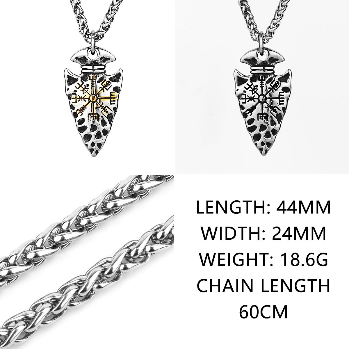 Dimension Pendentif Viking Pointe de Flèche Runes