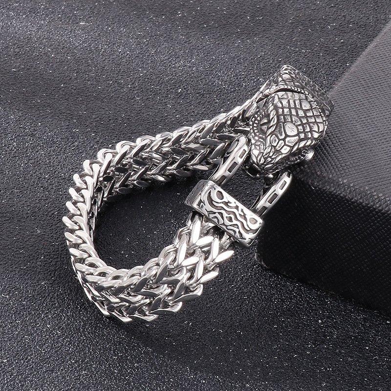 Bracelet Viking Tête de Loup en Acier Titane pour homme