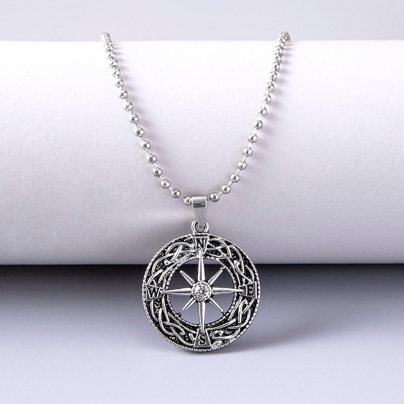 Collier Viking Boussole Étoile en Alliage de Zinc finition polie