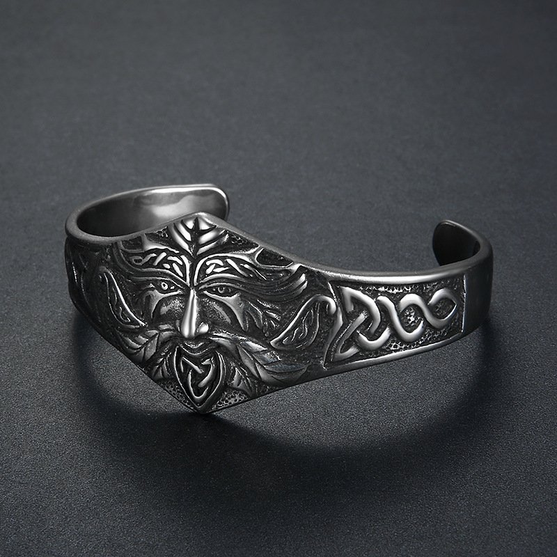 Bracelet Viking Visage d'Homme en Acier Titane