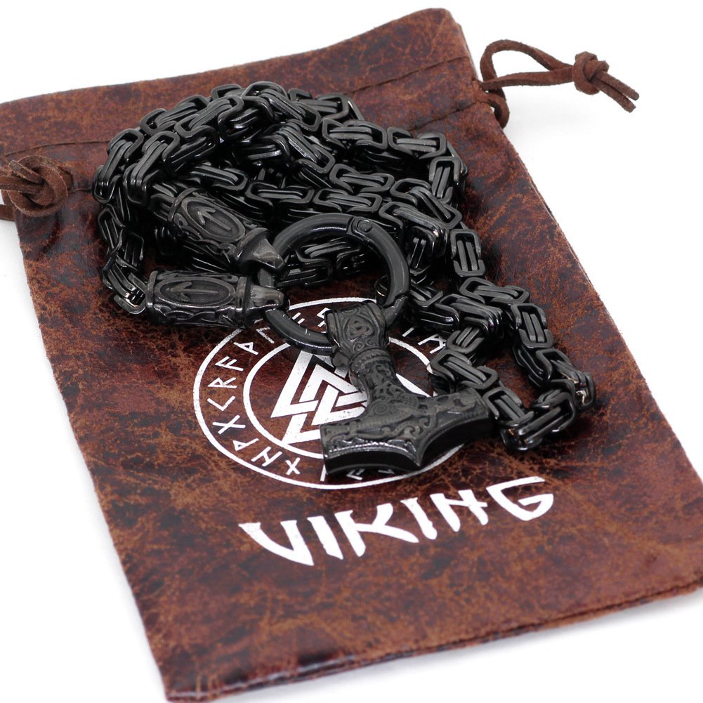 Collier Viking Marteau de Thor en Acier Titane avec pochette