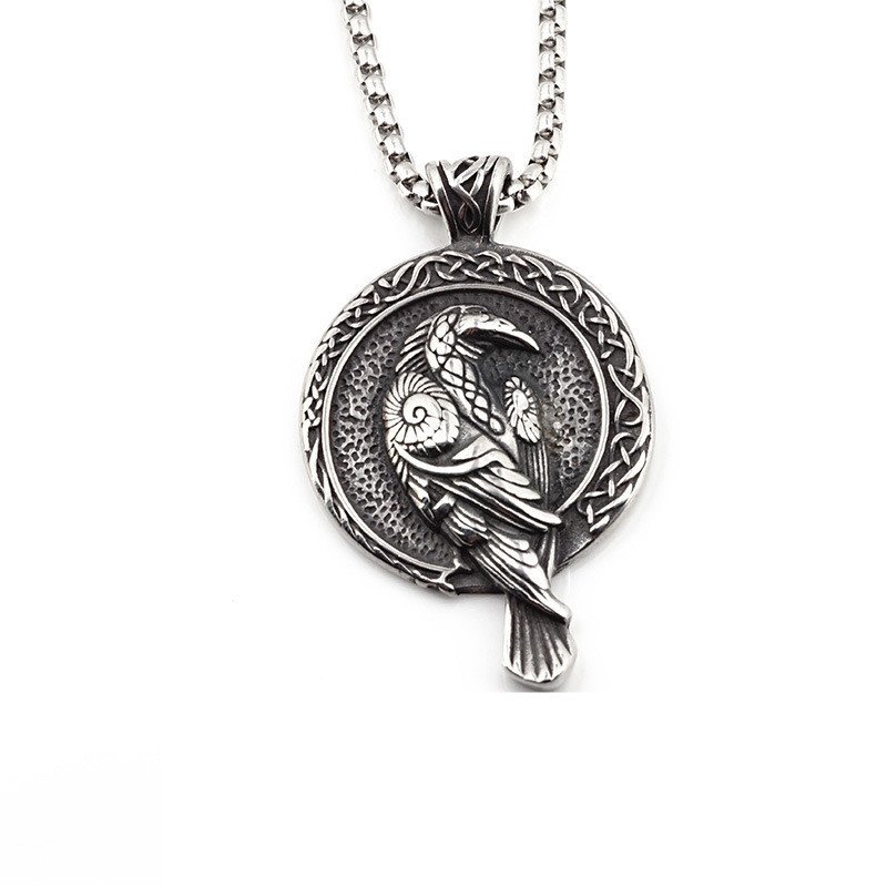 Pendentif Viking Corbeau en Acier Titane