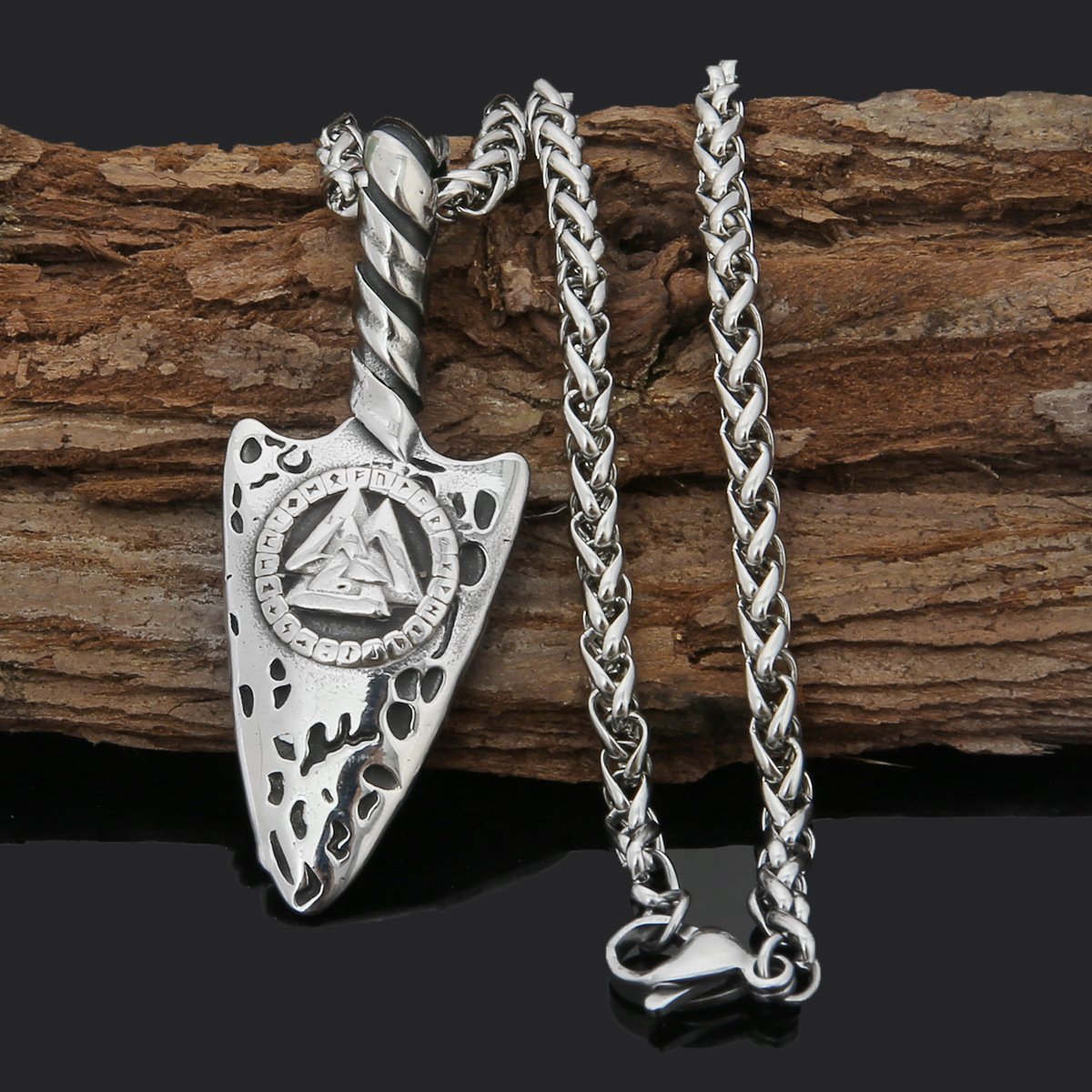 Pendentif Viking Triangle en Acier Inoxydable style ancien