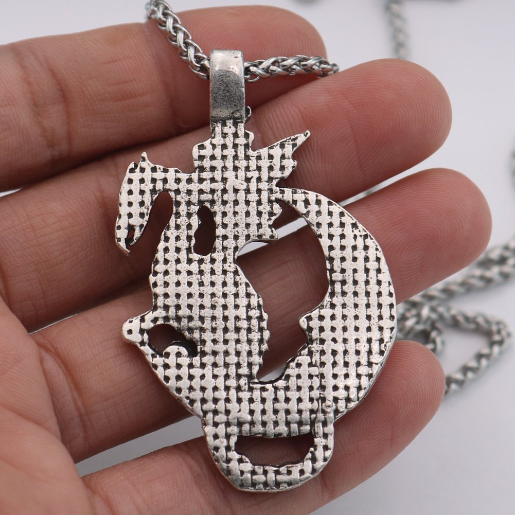 Collier Pendentif Viking Dragon Nídhögg et Lune argenté