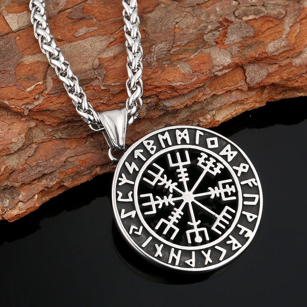 Pendentif Viking Vegvisir en Acier Inoxydable style retro