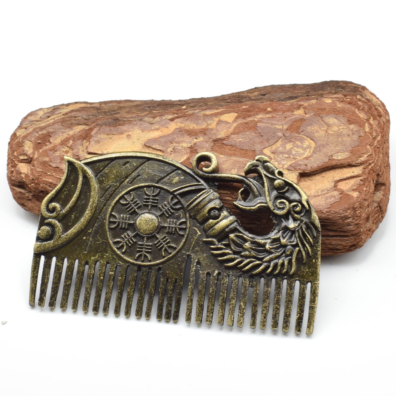 Peigne viking en bronze avec tête de dragon style ancien