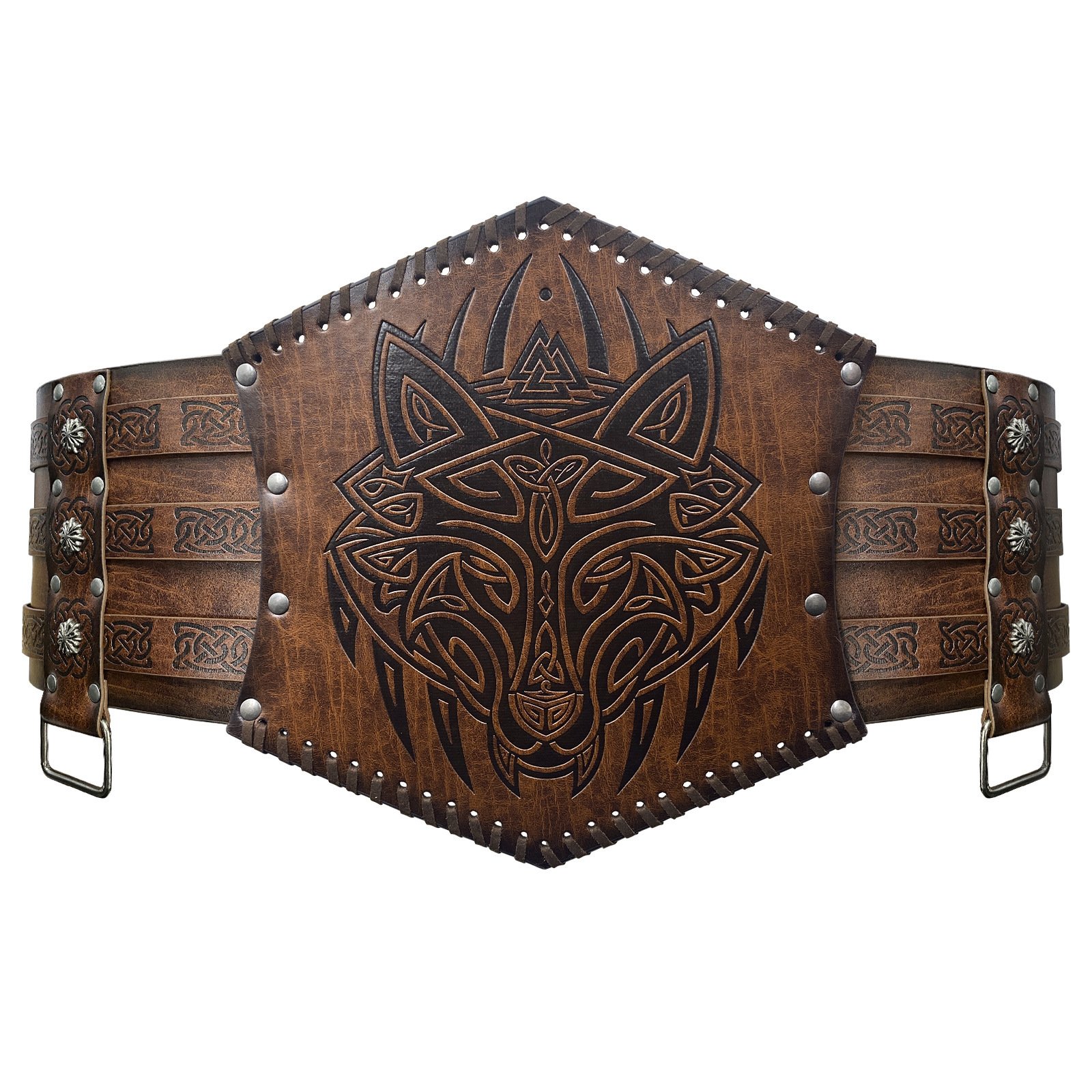 Ceinture Viking en Cuir PU marron tête loup