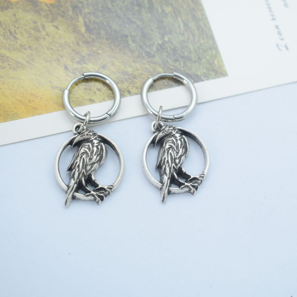 Boucles d'oreilles Viking Corbeau Hugin Munin style retro