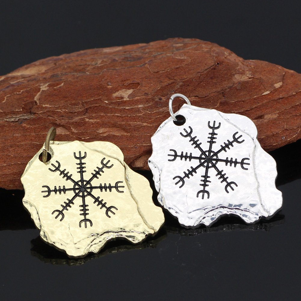 Pendentif Viking Vegvisir Boussole Nordique or et argent