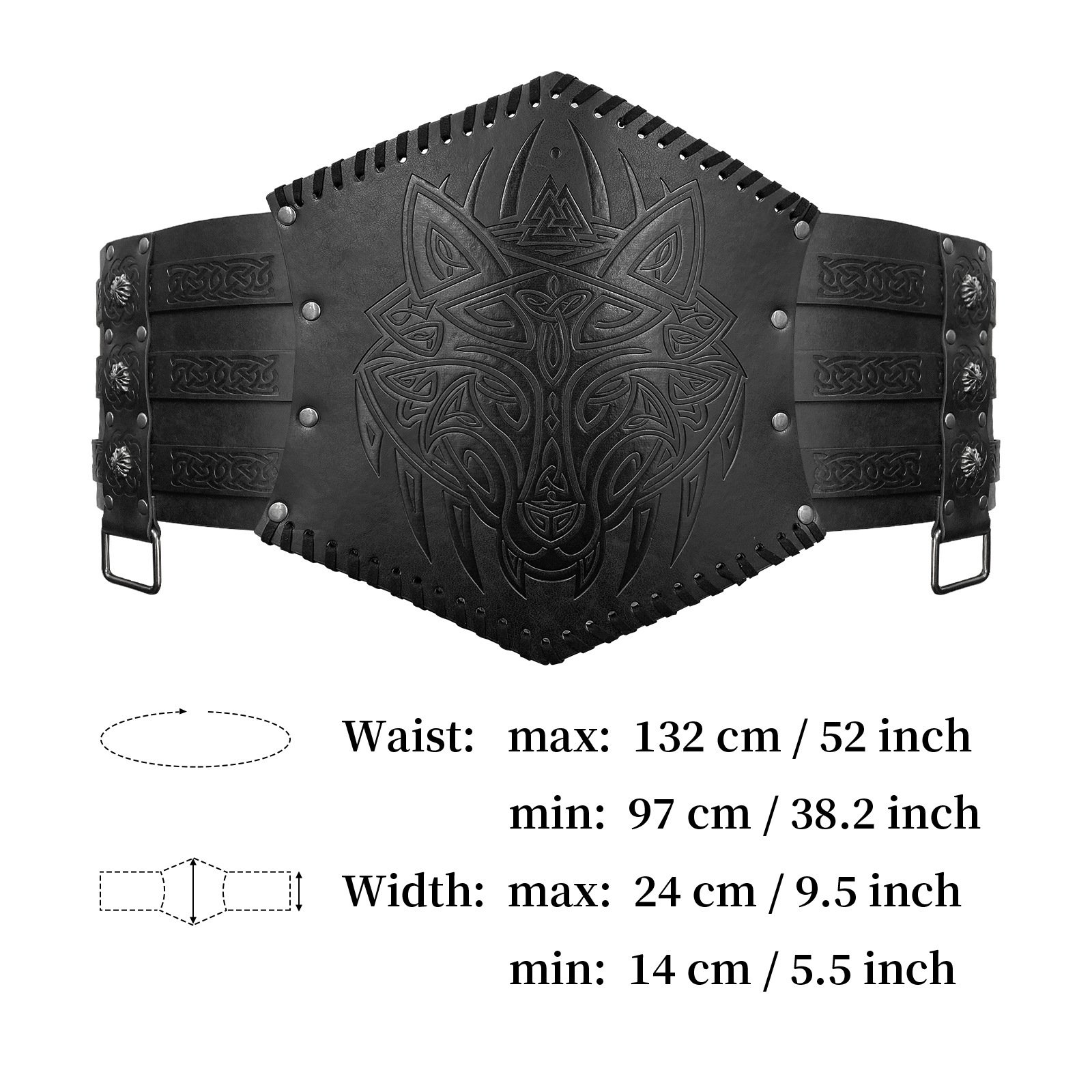 Ceinture Viking en Cuir PU - Tête de Loup dimension