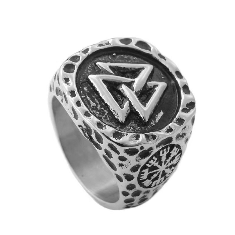 Bague Viking Valknut en Acier Inoxydable ancien