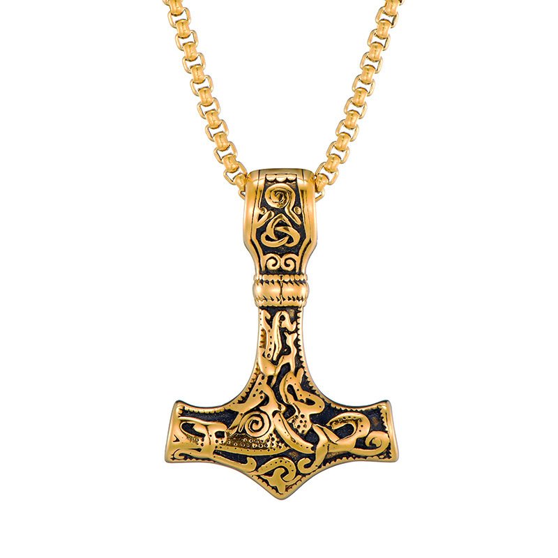 Collier Pendentif Viking Mjolnir : Symbole de Force et de Puissance doré