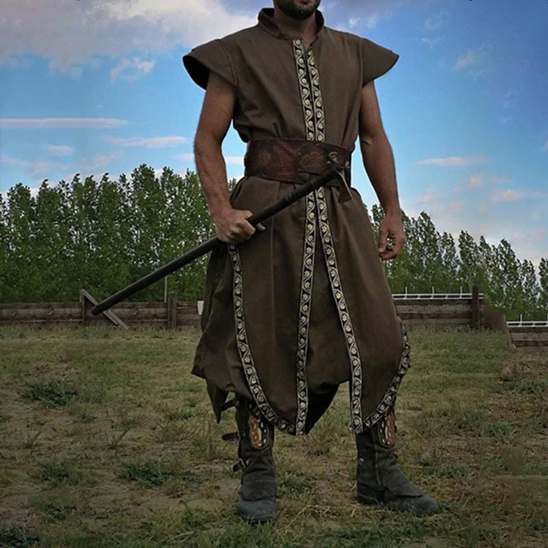 Costume Viking Complet - Tunique, Pantalon, Ceinture et Jambières marron