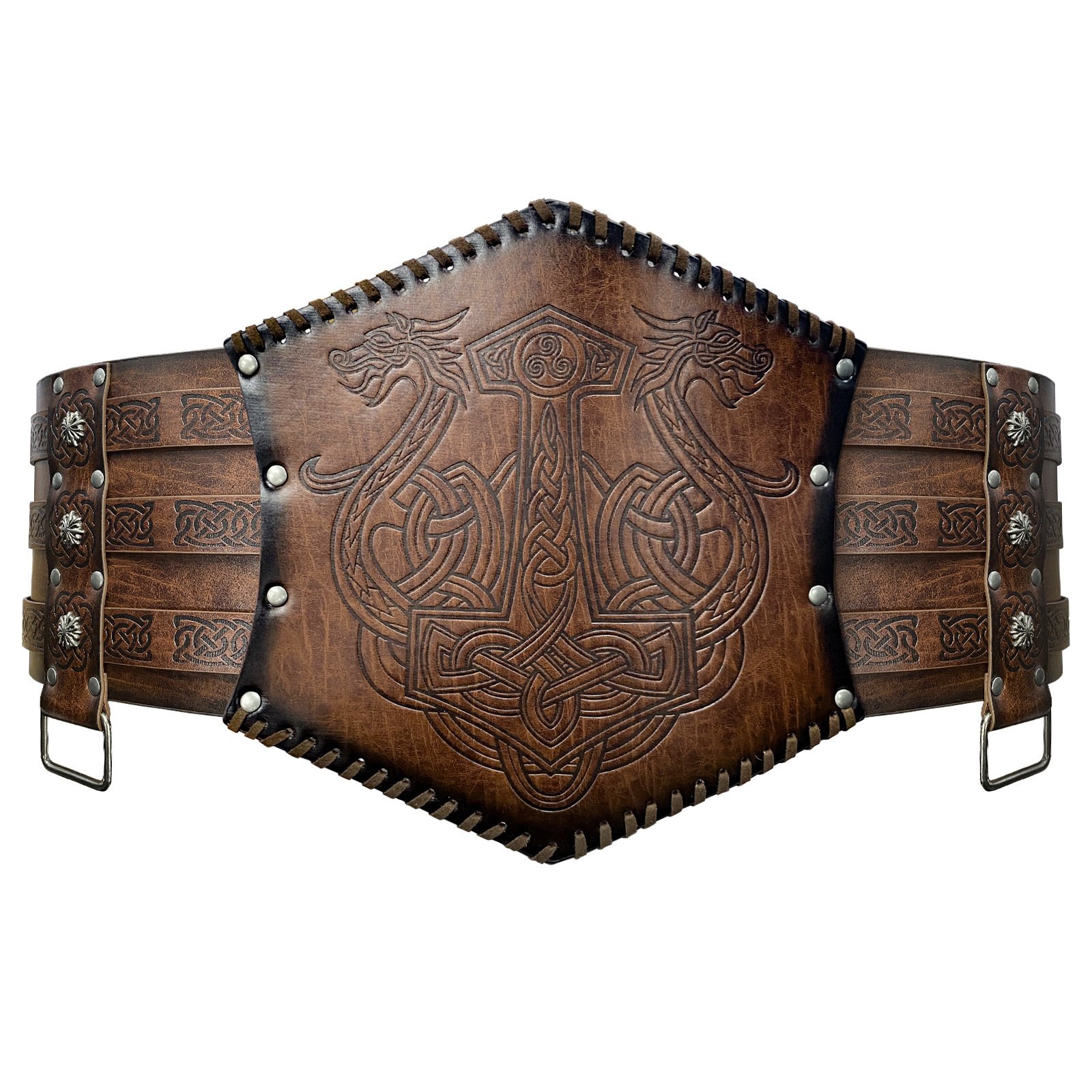 Ceinture Viking en Cuir PU motif drakkar marron