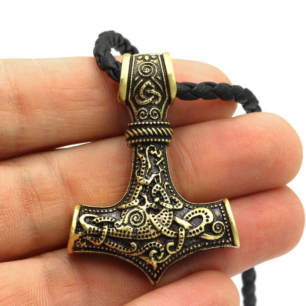 Pendentif Marteau de Thor Mjölnir avec corde en cuir