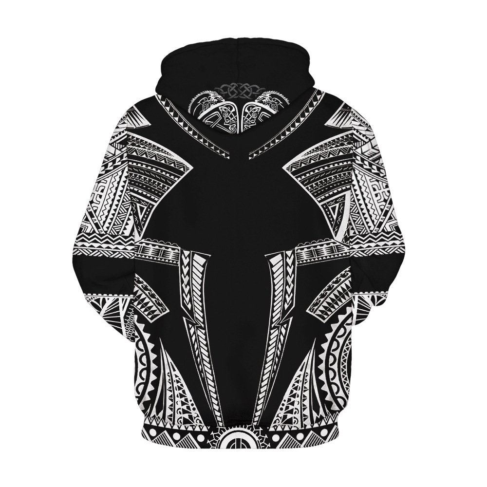 Sweat à capuche Viking - Motif Tribal Noir et Blanc