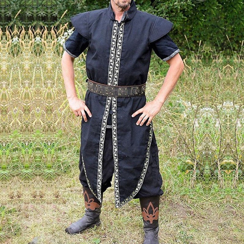 Costume Viking Complet - Tunique, Pantalon, Ceinture et Jambières bleu